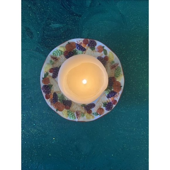 PAC ~ Cornucopia Autumn Decor Four Footed Ceramic Candle Dish ~ YaY! - Picture 9 of 11